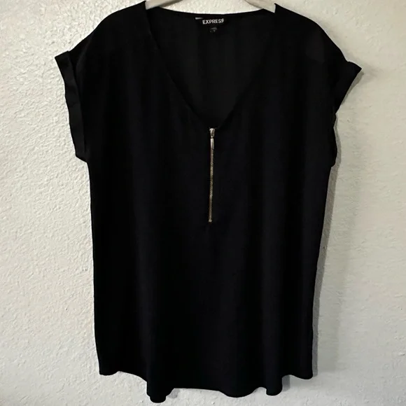 Express |  Black Half Zip-Front Blouse, Size Large - Picture 2 of 7